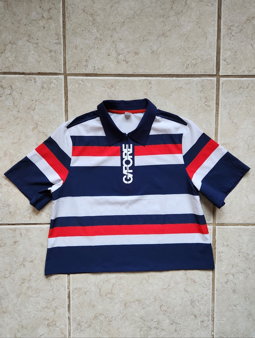 G/FORE Women's Operative Striped Quarter-Zip Golf Polo - Small - Navy/Red/White